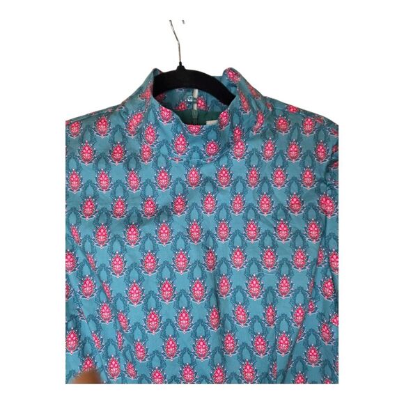 TUCKERNUCK Hyacinth House Teal Red Floral Mock Neck Maris Dress - Size Medium - Picture 5 of 13